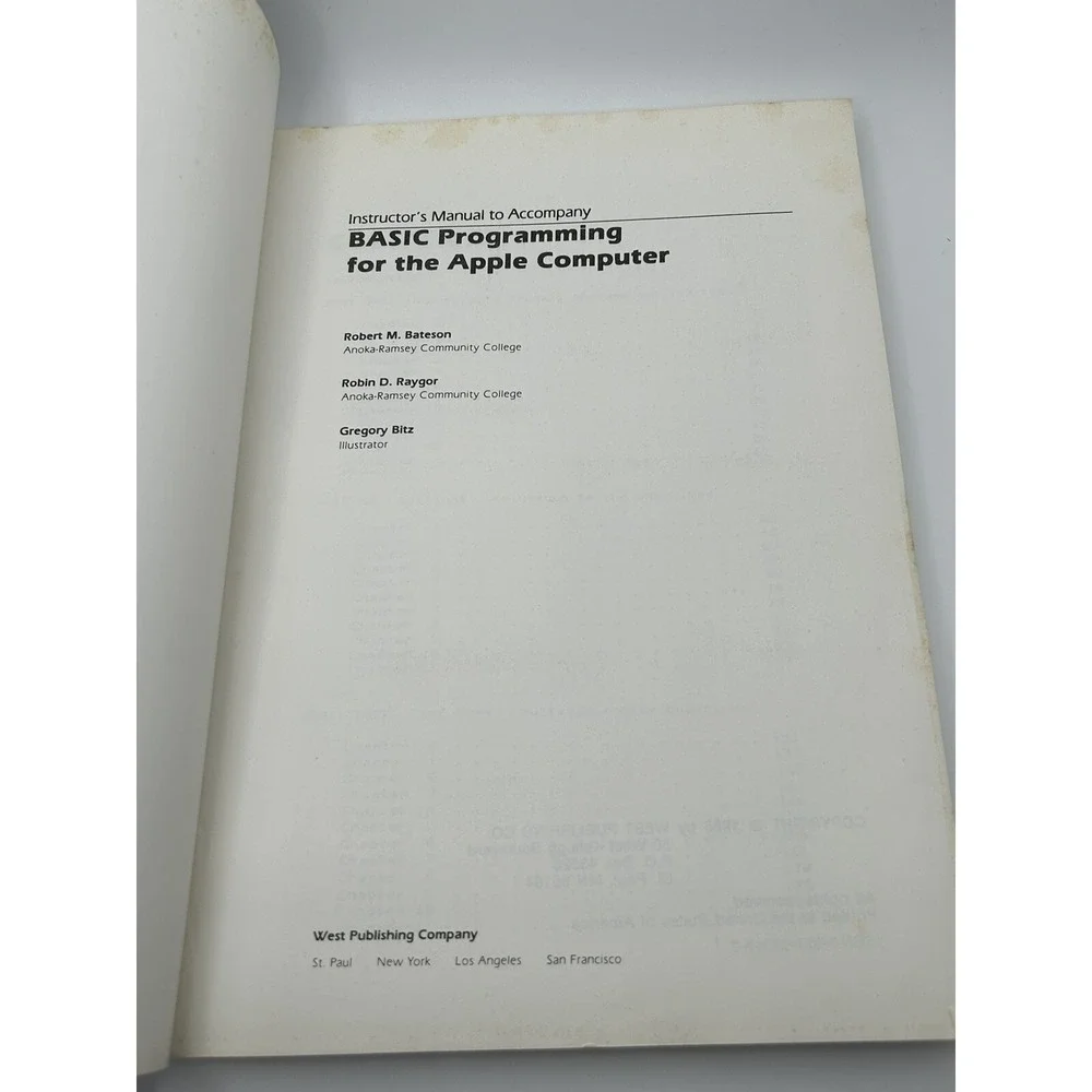 Apple Basic Programming‎ 1985 Instructor's Manual Pc Book Bateson Raygor Rare